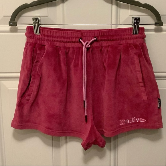 Language Pants - Native Language| Velour Drawstring Women’s Shorts Shorties- Raspberry Pink